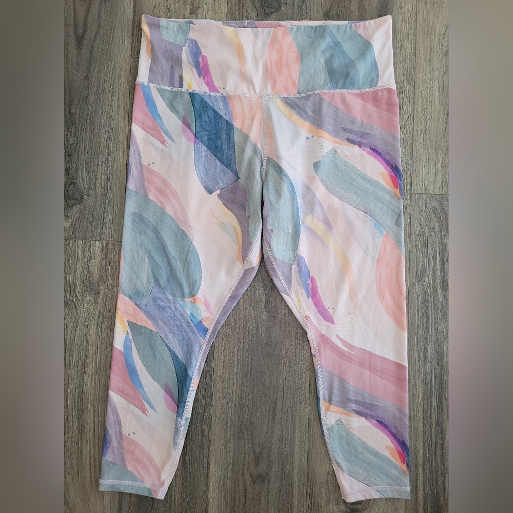 Athleta Abstract Watercolor Print Leggings - Pastel Multicolor